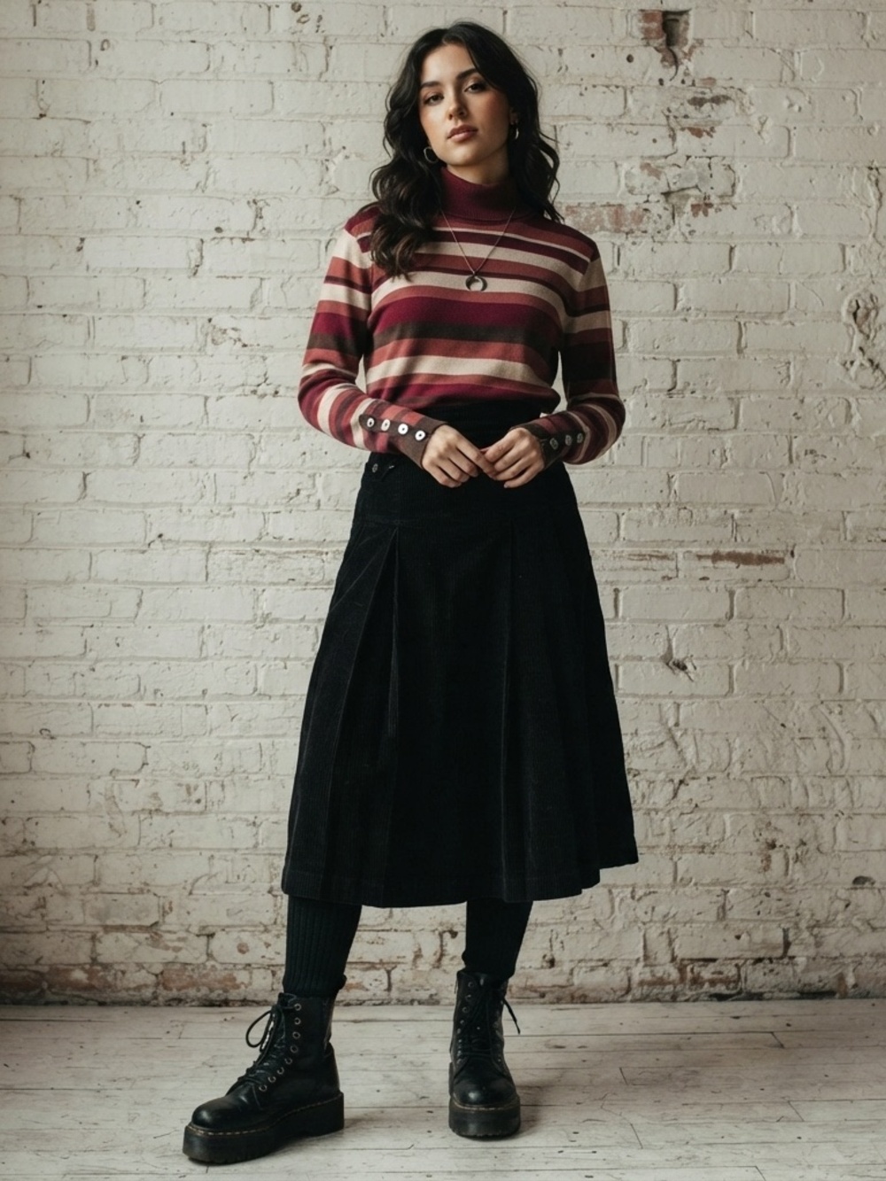Vintage Whimsigoth Maroon Striped Turtleneck Sweater Size XL